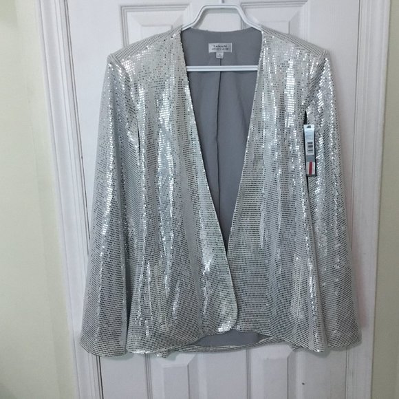 NWT Tahari ASL Women Metallic Sequined Cape Blazer - Picture 4 of 4